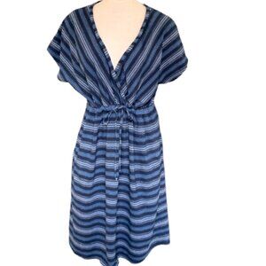 Eddie Bauer Stripe Stretch Dress Pockets Elastic Drawstring Waist XL 16/18 #124C
